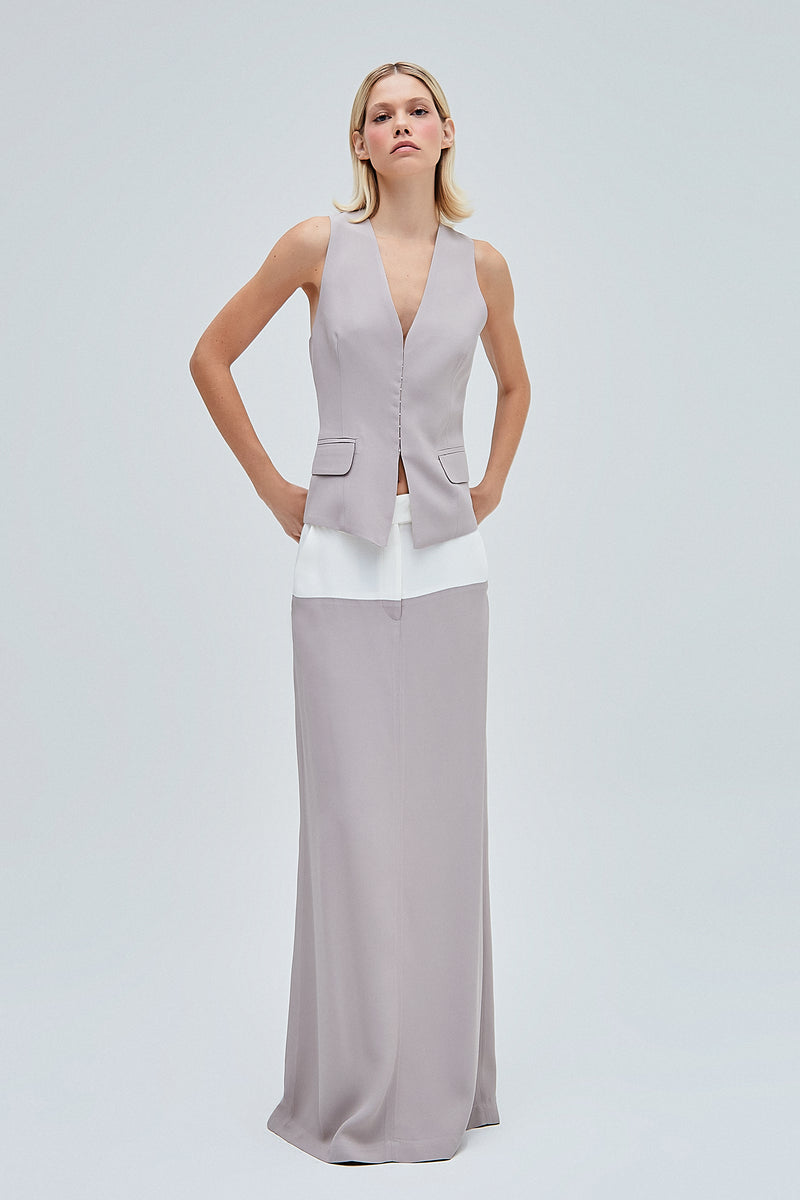 SAIA LONGA BICOLOR CREPE PATOU CINZA E OFF WHITE (8362859626723)