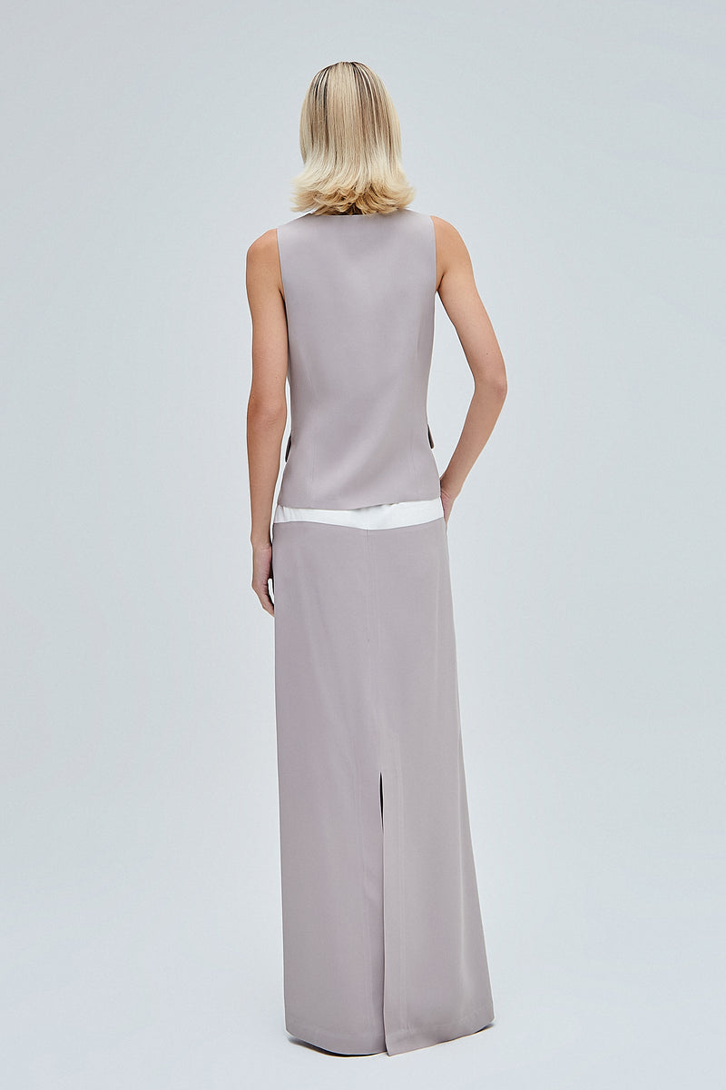 SAIA LONGA BICOLOR CREPE PATOU CINZA E OFF WHITE (8362859626723)