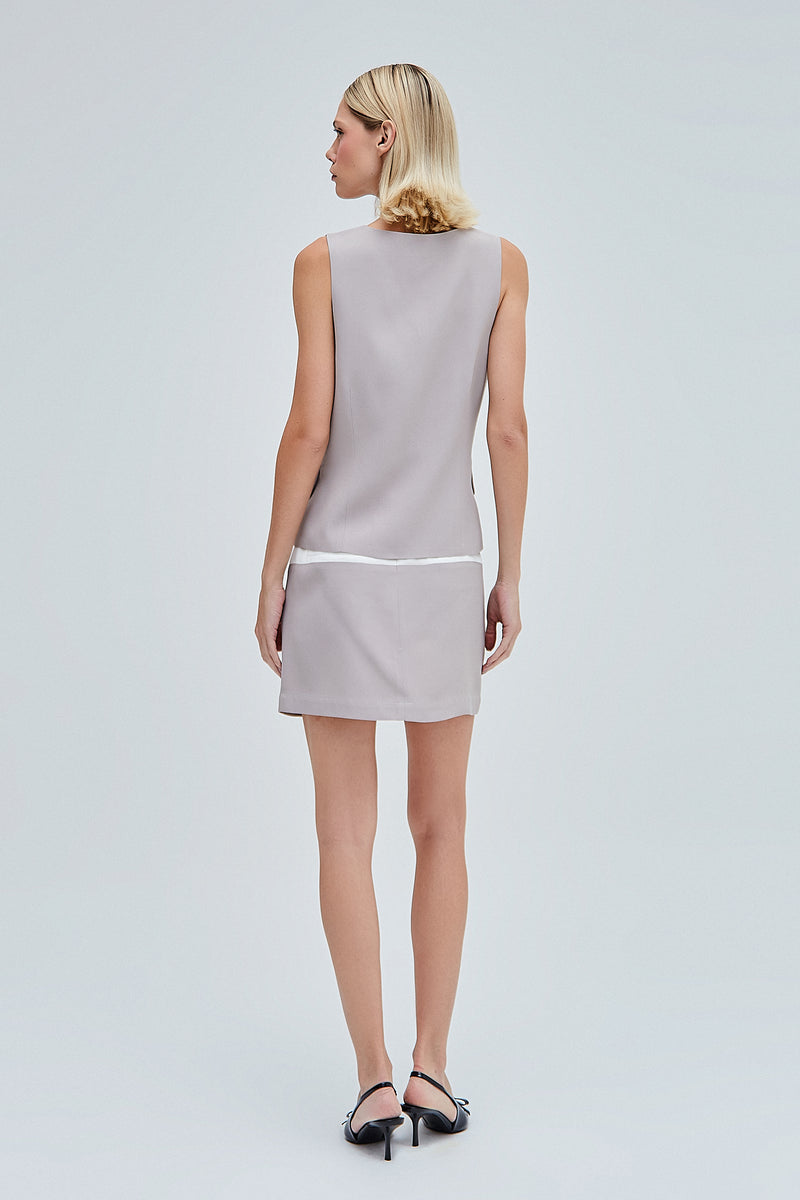 MINI SAIA BICOLOR CREPE PATOU CINZA E OFF WHITE (8362859495651)