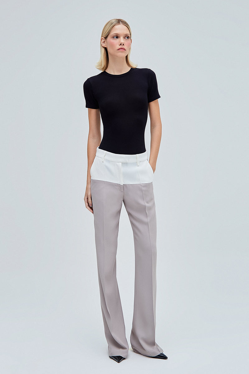 CALÇA RETA BICOLOR CREPE PATOU CINZA E OFF WHITE (8362856153315)