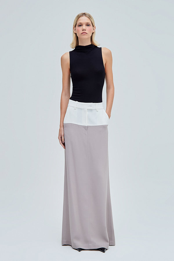 SAIA LONGA BICOLOR CREPE PATOU CINZA E OFF WHITE (8362859626723)