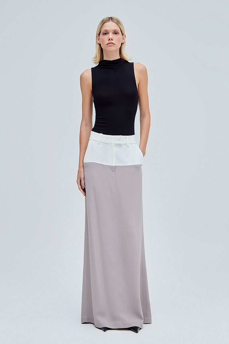 SAIA LONGA BICOLOR CREPE PATOU CINZA E OFF WHITE (8362859626723)
