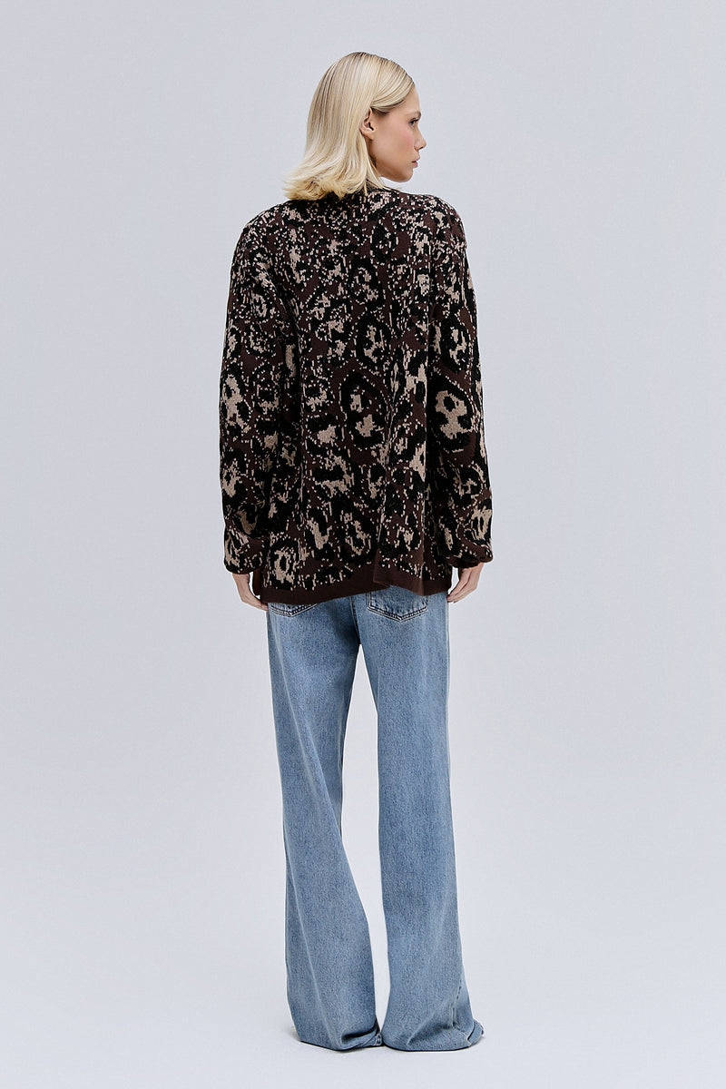 CARDIGAN TRICOT ONÇA MARROM (8365194739939)
