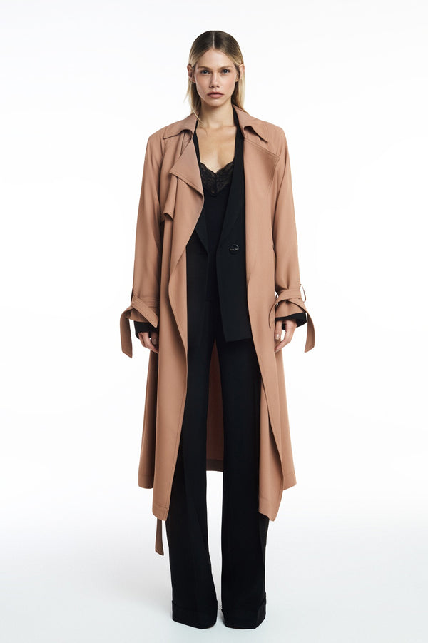 CASACO LONGO CREPE PATOU MARROM MOCHA (8809477406947)