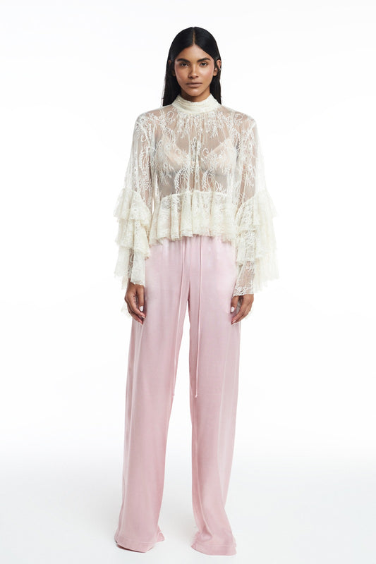 CALÇA CÓS ELÁSTICO CETIM ROSA (8809477013731)