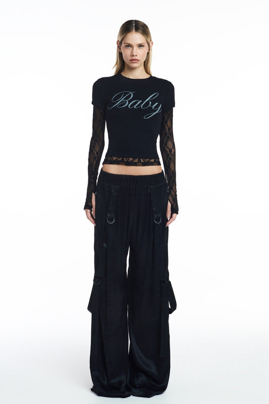 CAMISETA SOBREPOSIÇÃO MANGA RENDA PRETA BABY (8809477374179) (8809477144803)