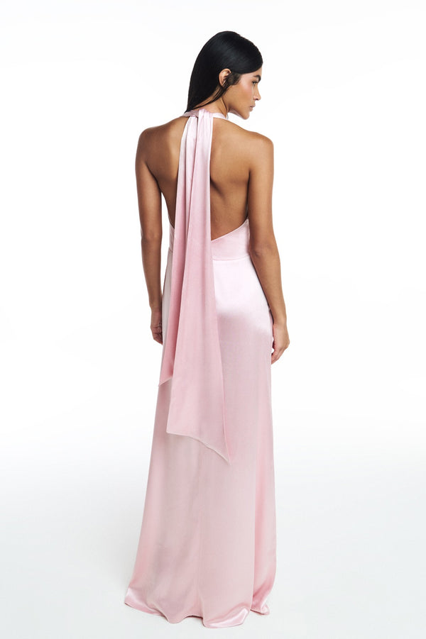 VESTIDO LONGO FRENTE ÚNICA CETIM ROSA (8809478750435)