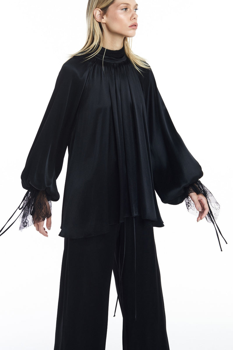 CALÇA CÓS ELÁSTICO CETIM PRETO (8809476980963)