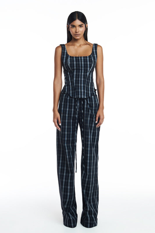 CALÇA ELÁSTICO CÓS TRICOLINE XADREZ PRETA (8784853303523)