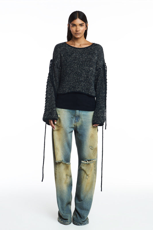 TRICOT DETALHES AMARRAÇÕES PRETO MESCLADO (8809478389987)
