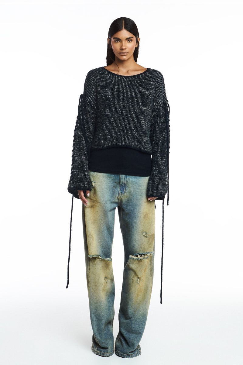 TRICOT DETALHES AMARRAÇÕES PRETO MESCLADO (8809478389987)