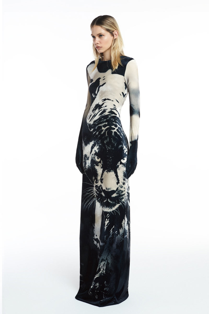 VESTIDO LONGO MANGA LONGA LUVAS VELUDO PANTERA (8809479045347)