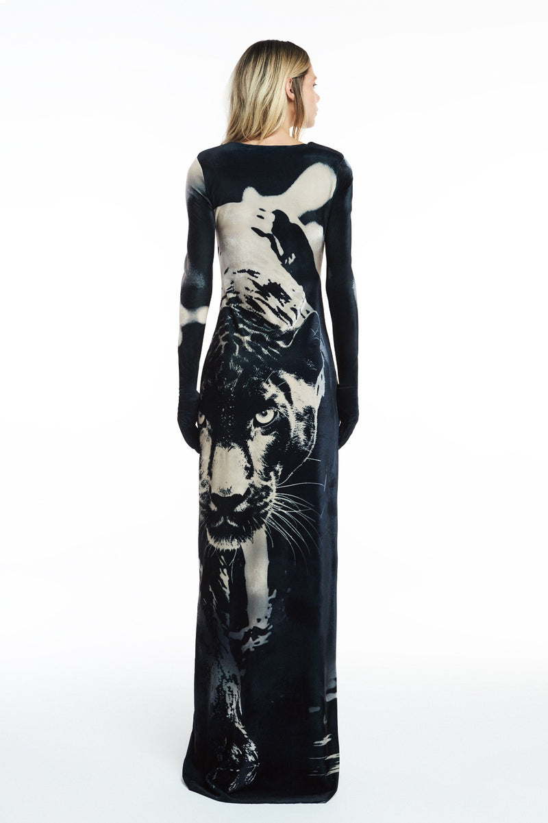 VESTIDO LONGO MANGA LONGA LUVAS VELUDO PANTERA (8809479045347)