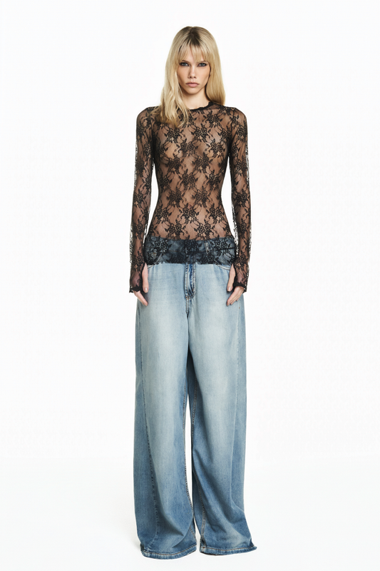 BLUSA MANGA LONGA RENDA PRETA