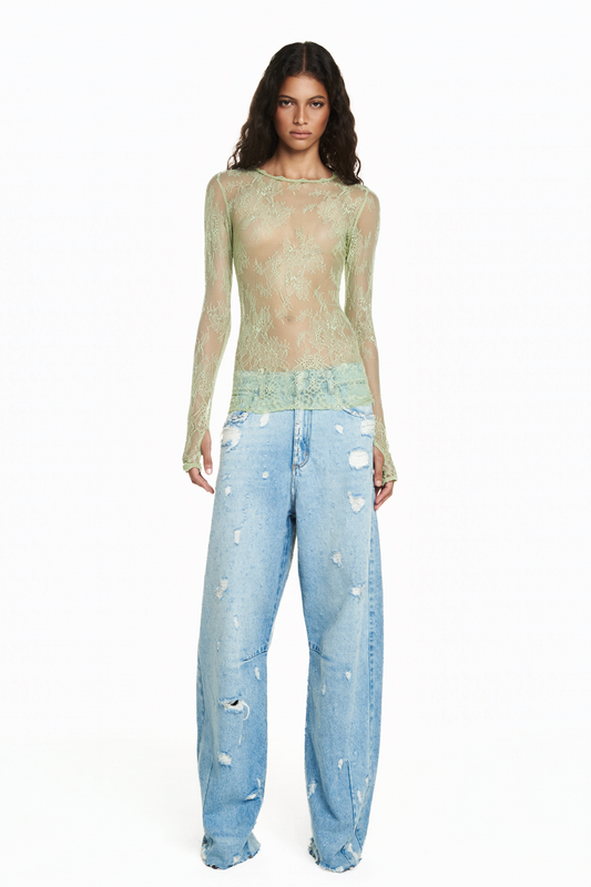 BLUSA MANGA LONGA RENDA VERDE