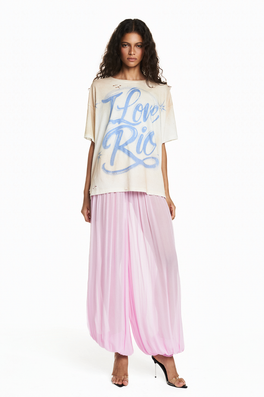 CALÇA PALA LASTEX CHIFFON ROSA