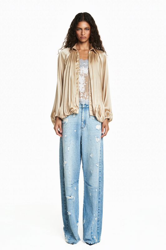 JAQUETA MANGA RAGLAN CETIM BEGE