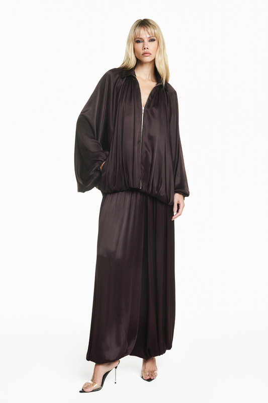 JAQUETA MANGA RAGLAN CETIM MARROM