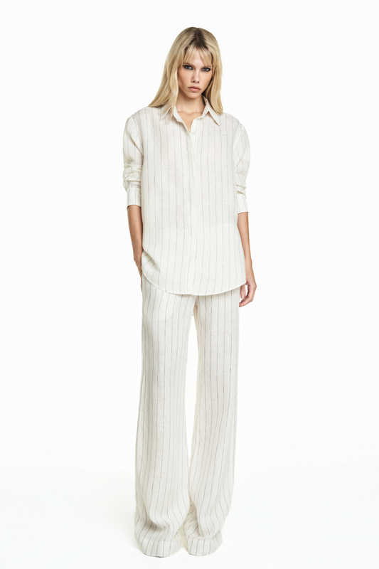 CAMISA LINHO LISTRADO OFF WHITE