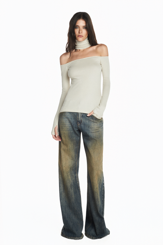 BLUSA DECOTE GOLA FALSA MALHA BEGE