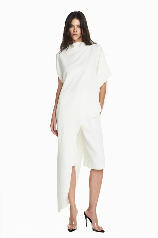 BLUSA KAFTAN ASSIMÉTRICA A FIO CREPE PATOU OFF WHITE