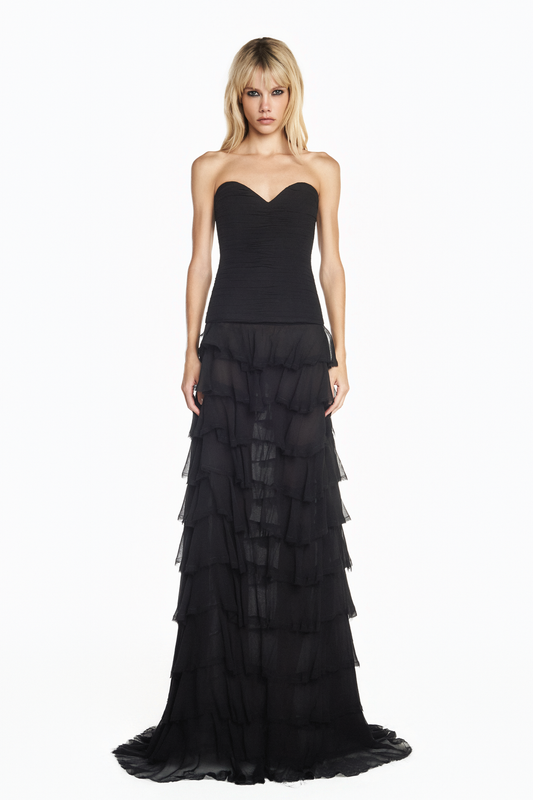 TOP TOMARA QUE CAIA DRAPEADO CHIFFON PRETO
