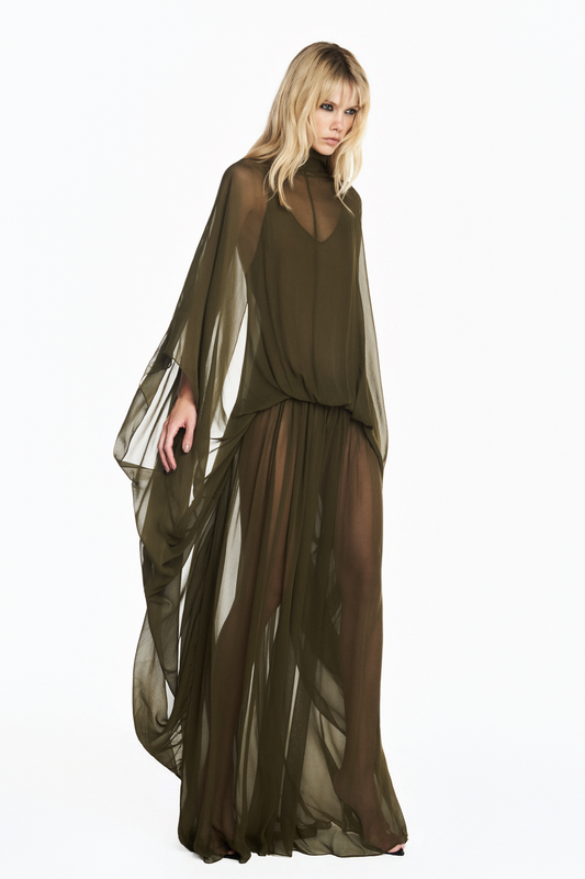 VESTIDO LONGO AMPLO CAPA CHIFFON VERDE