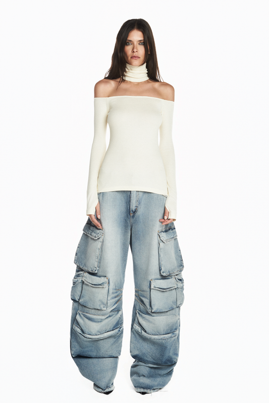 BLUSA DECOTE GOLA FALSA MALHA MANTEIGA