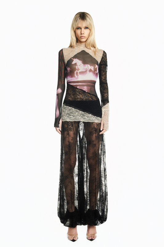 BLUSA MANGA LONGA GOLA ALTA TULE E RENDA PEGASUS