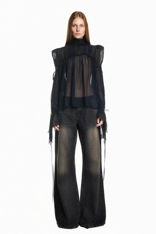 CALÇA JEANS DIRTY BLACK FLARE CINTURA BAIXA