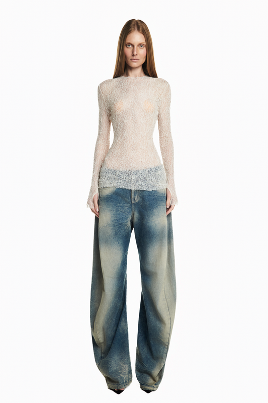 BLUSA MANGA LONGA RENDA AREIA