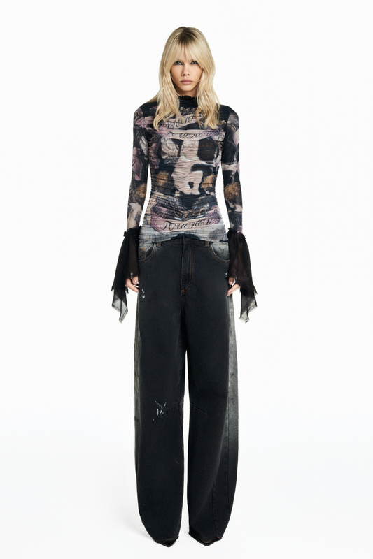 BLUSA DRAPEADA MANGA LONGA TULE ANGEL PRETO