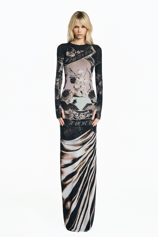VESTIDO LONGO MANGA LONGA TULE CUPIDO