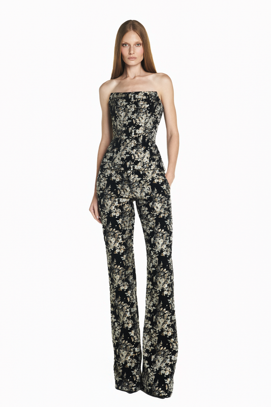 CALÇA ALFAIATARIA JACQUARD FLORAL PRETO