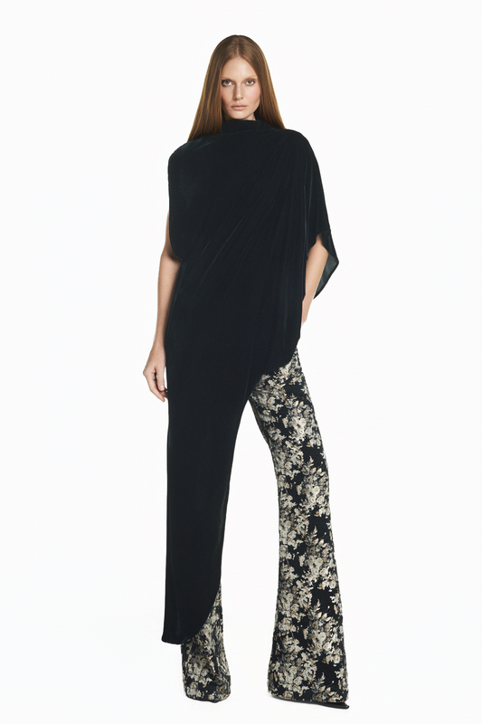 BLUSA KAFTAN ASSIMÉTRICA VELUDO PRETO