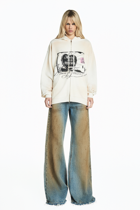 BLUSA MOLETOM ZÍPER CAPUZ MADE FOR FOREVER OFF WHITE