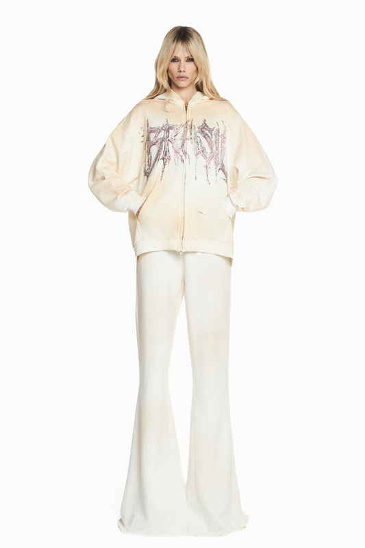 CALÇA FLARE DE MOLETOM OFF WHITE