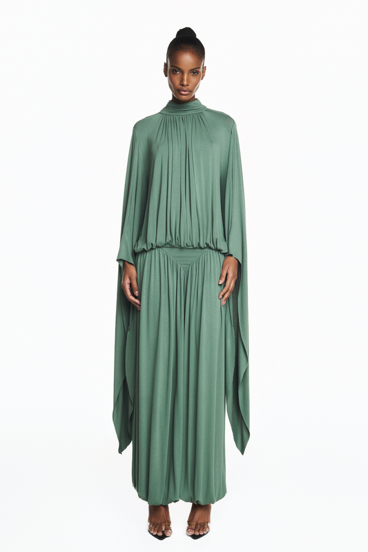 BLUSA GOLA ALTA MANGA PONTAS MALHA VERDE