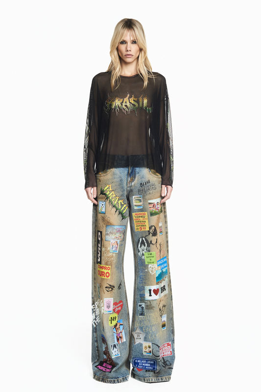 BLUSA MANGA LONGA TULE PRETA PEDRAS BRASIL