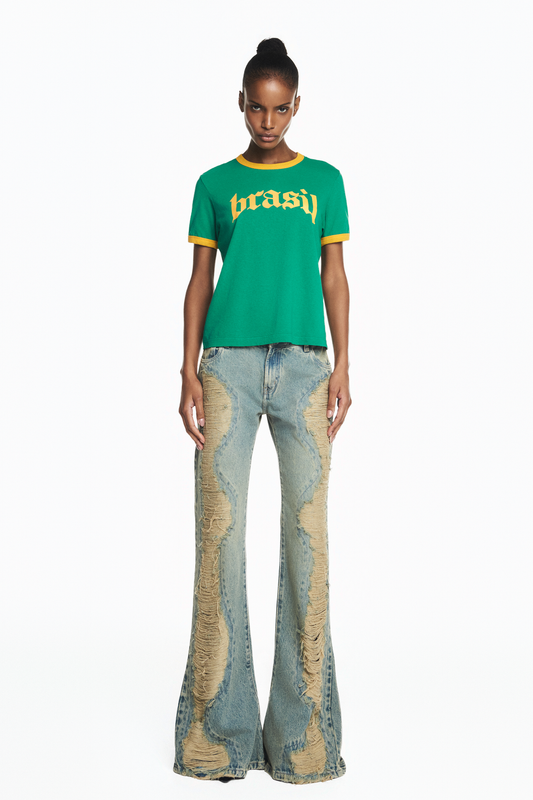 CAMISETA BABY LOOK BRASIL VERDE E AMARELO