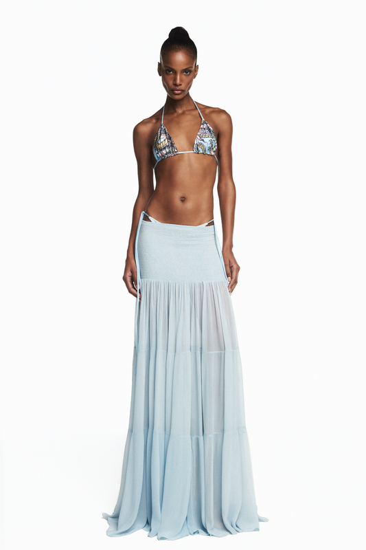 SAIA LONGA PALA LASTEX CHIFFON AZUL CLARO