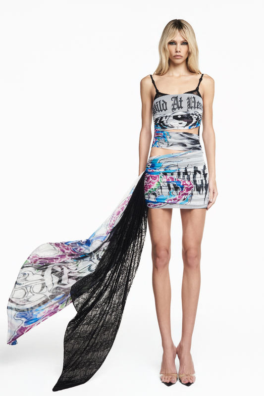 VESTIDO CURTO TRANSPASSES TULE E RENDA TATTOO YING YANG
