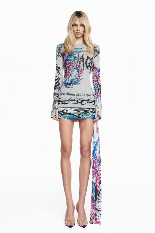 BLUSA MANGA LONGA TULE TATTOO DRAGÃO