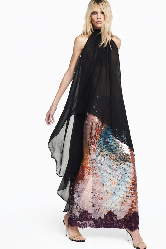 BLUSA GOLA ALTA MULLET CHIFFON PRETO
