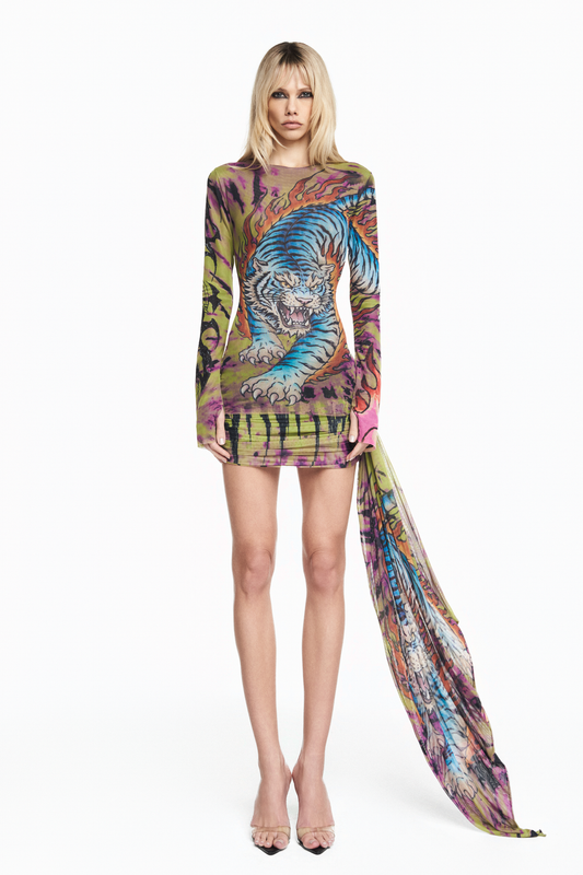 BLUSA MANGA LONGA TULE TATTOO TIGRE TIE DYE