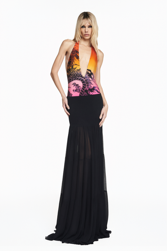 SAIA LONGA PALA LASTEX CHIFFON PRETO