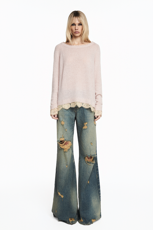 BLUSA TRICOT ROSA RENDA BARRA