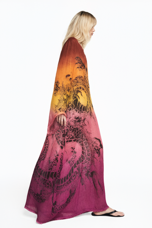 VESTIDO TÚNICA ORGANZA DE LINHO TIE DYE TATTOO DRAGÃO