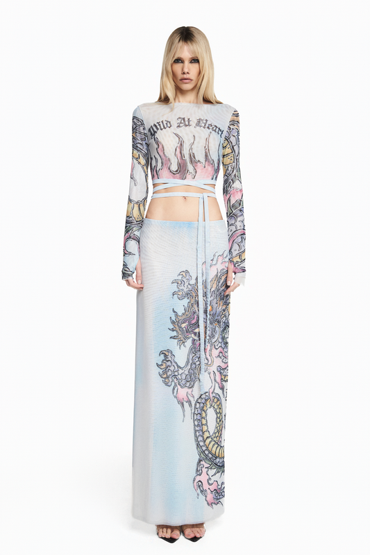 BLUSA CROPPED MANGA LONGA TULE TATTOO DRAGÃO