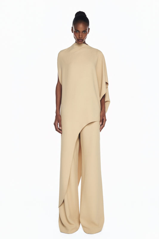 BLUSA KAFTAN ASSIMÉTRICA CREPE HEAVY PATOU BEGE